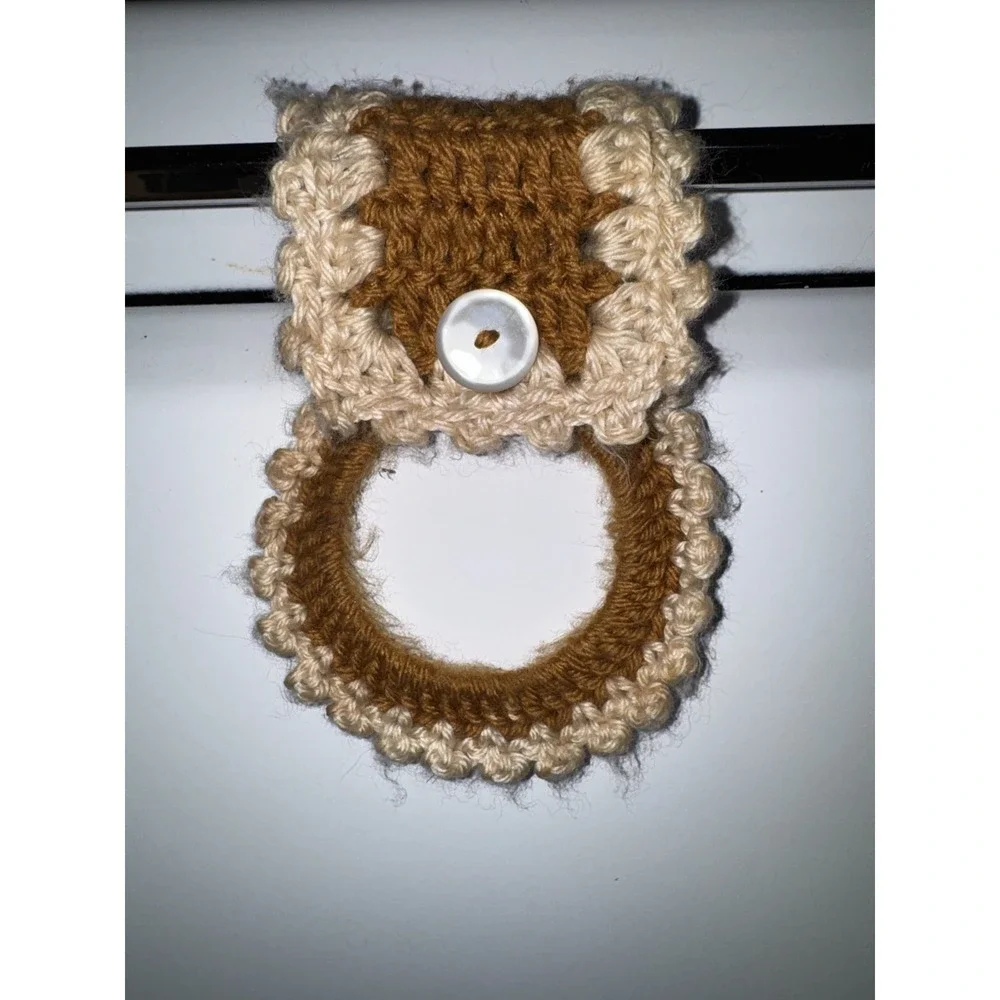 Crocheted‎ Kitchen Towel Ring. Brown and Tan. Cottagecore Farmhouse Vintage look